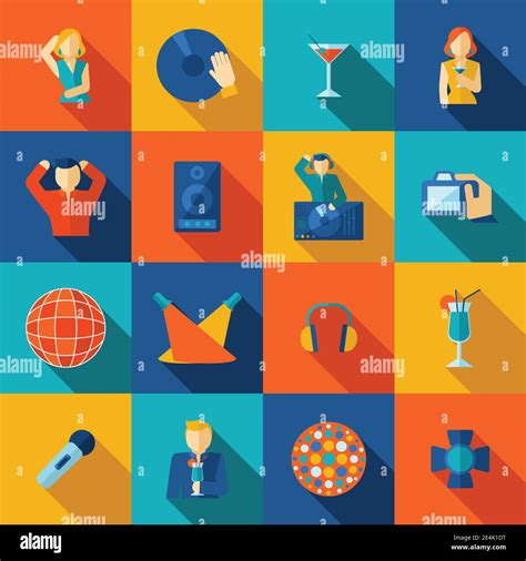 Night club icon flat set with cocktails karaoke singing music play isolated vector illustration ...