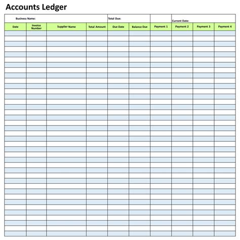 Accounting General Ledger Template Printable