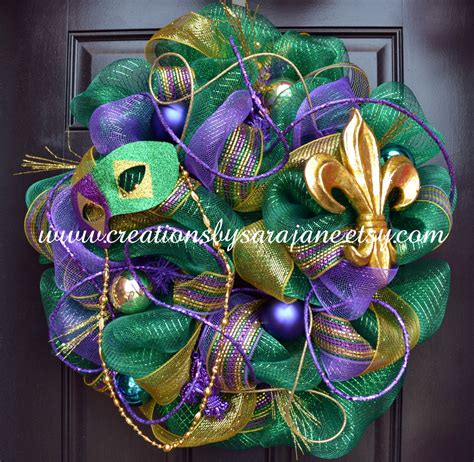 Green Mardi Gras Wreath Deco Mesh Mardi Gras Wreath Mardi