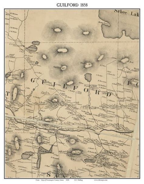 Guilford, Maine 1858 Old Town Map Custom Print - Piscataquis Co. | Town ...