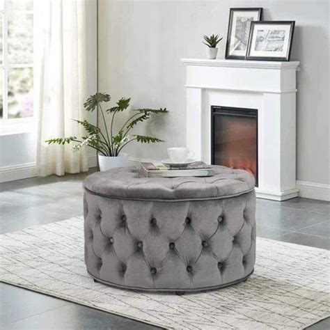 Wide Velvet Tufted Round Storage Ottoman With Storage at Rs 19999 ...