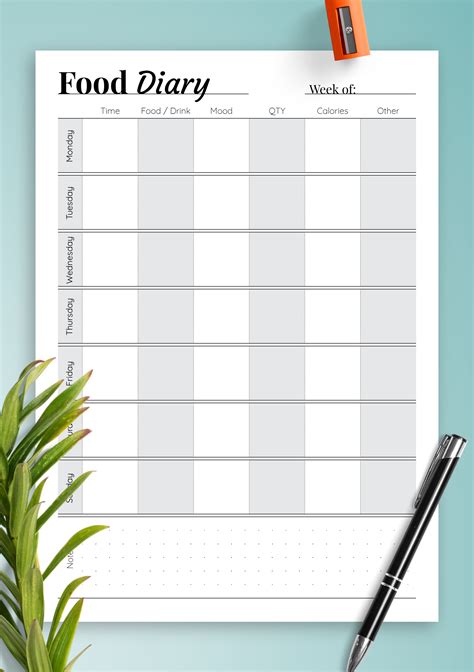 Food Diary Printable Template