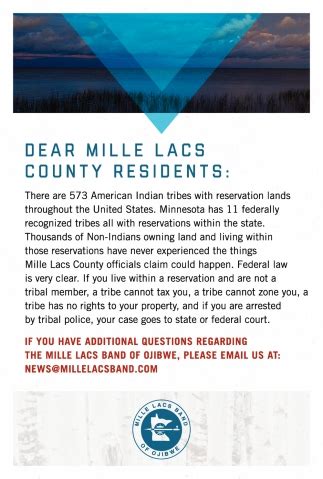 Dear Mille Lacs County Residents, Mille Lacs Band of Ojibwe, Onamia, MN