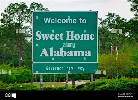 A sign welcomes visitors to Alabama, April 4, 2020, on Interstate 10 West near the Alabama ...