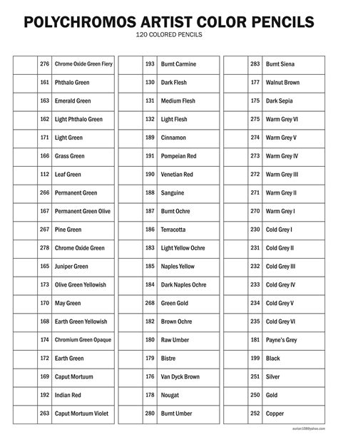 Polychromo Pencil Color Chart