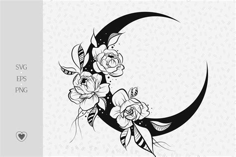 Flower moon svg, elestial svg, crescent moon svg By Pretty Meerkat | TheHungryJPEG