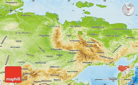 Physical Map of Sakha (Yakutia) Republic