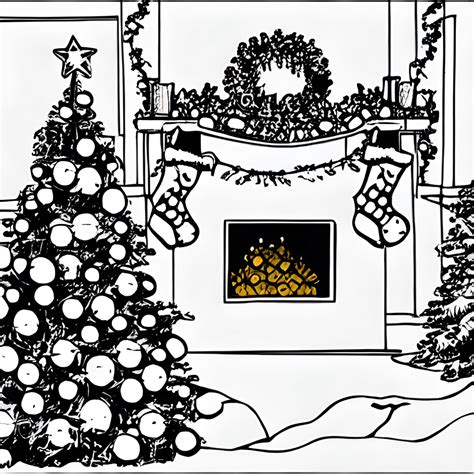 Christmas Fireplace Coloring Page · Creative Fabrica