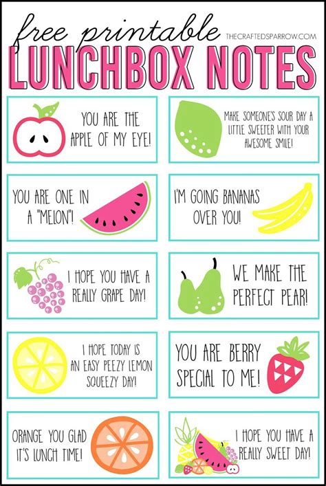 Free Printable Lunchbox Notes