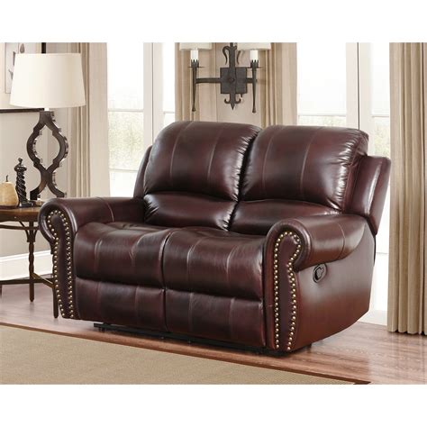 Abbyson Broadway Top Grain Leather Reclining Loveseat Brown with Burgundy undert | eBay