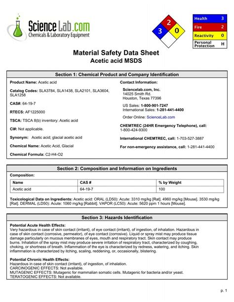 Material Safety Data Sheet Acetic Acid MSDS