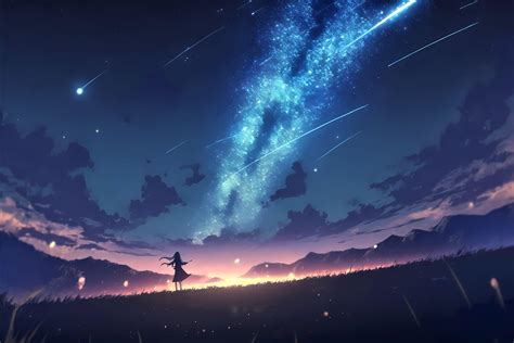 wallpaper girl, silhouette, milky way, stars, night, anime HD ...