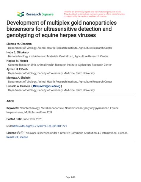 (PDF) Development of multiplex gold nanoparticles biosensors for ...