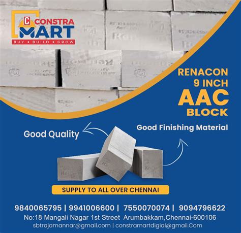 Autoclaved Aerated Concrete Rectangular Renacon AAC Blocks, For Partition Walls at Rs 42/piece ...