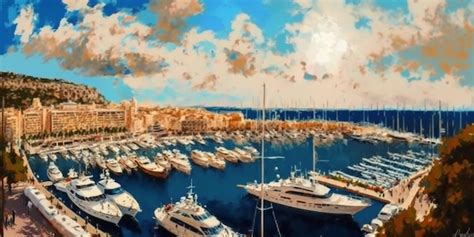 Premium AI Image | A painting of a marina with boats in the foreground and the sky in the ...