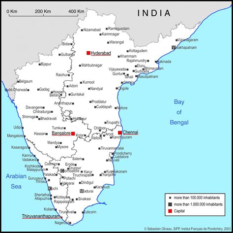 Mappa dell'India del sud con le principali città del Sud dell'India, la mappa con le principali ...