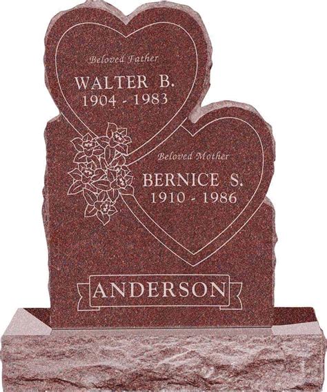 Double Heart Upright Headstone polished front and back with 34" Base | Honor Life