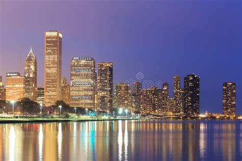 Downtown Chicago Across Lake Michigan at Sunset,USA Stock Photo - Image ...