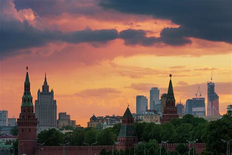 Moscow Skyline At Dusk by Jon Hicks