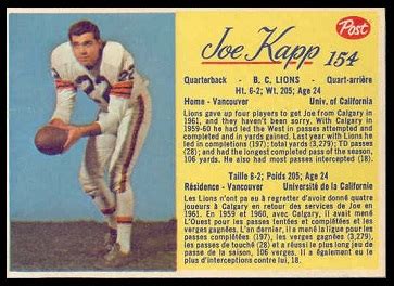 1963 Post CFL Football Card #154: Joe Kapp