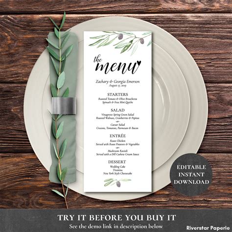 Wedding Dinner Menu Formal Dinner Menu Instant EDITABLE | Etsy