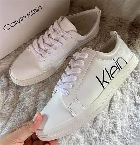 CALVIN KLEIN Logo White Leather Sneakers, Women's Fashion, Footwear ...