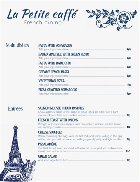 French Cafe Menu Template - Sample Template Inspiration