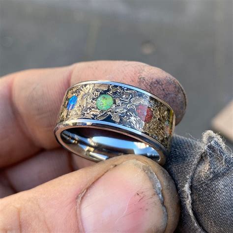 marvel infinity ring, Meteorite ring ,mens wedding band, Opal ring, tungsten, Unique mens ring ...