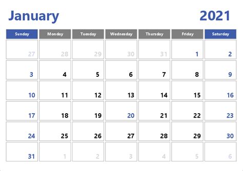 2021 Excel Calendar | Free Printable Templates