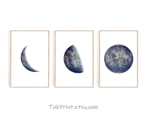 Moon Art Print Set of 3 Art Galaxy Moon Phases Poster With | Etsy