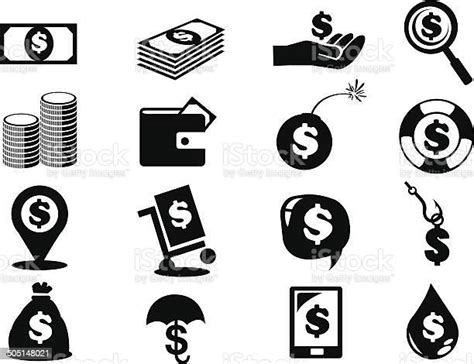 Dollar Notes And Coins Money Icon Set Stock Illustration - Download Image Now - Dollar Sign ...