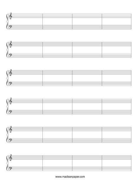 Printable Sheet Music For Piano With Bar Lines – Madison's Paper Templates