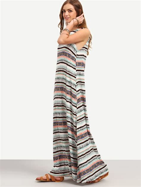 Multicolor Print Sleeveless Cutout Maxi Dress -SheIn(Sheinside)