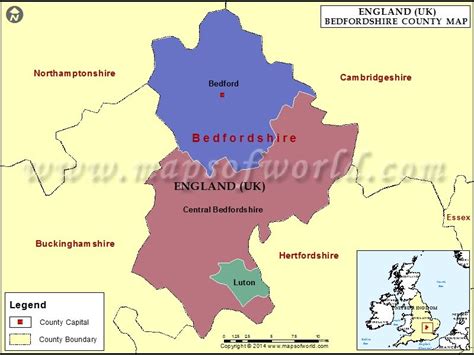 Bedfordshire Map County Map, England Uk, Bedford, National Geographic, Central, Digital, England