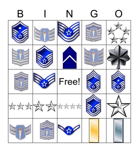 AFJROTC Ranks Bingo Card