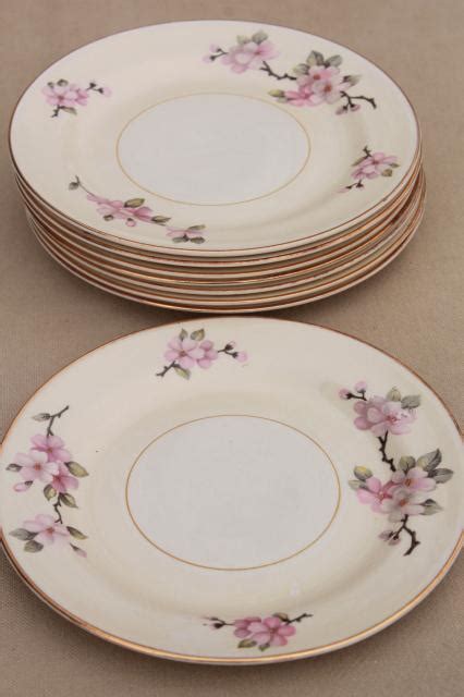 apple blossom vintage Homer Laughlin eggshell nautilus china, set of 8 small plates