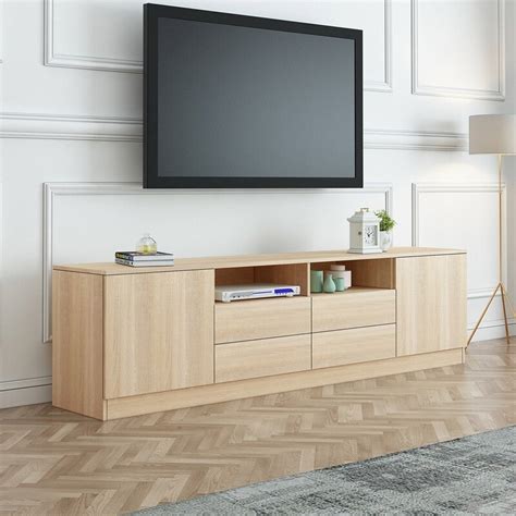 Buy 180cm Oak TV Stand Wood Entertainment Unit with Storage Drawers and ...