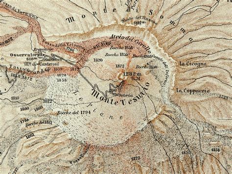 1890 Antique map of the MOUNT VESUVIUS VOLCANO. Pompeii. 122