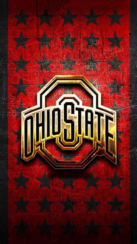 an image of the word ohio state on a red and black background with gold ...