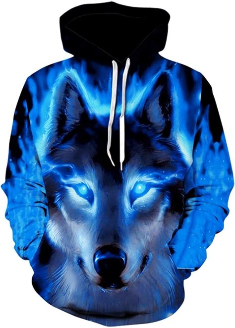 Unisex Printed Hoodie 3D Blue Flame Wolf Head Men Hoodie Sweatshirt Men Sweatshirts Hoodies ...