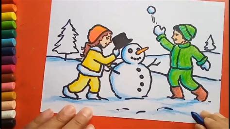 How to draw Children playing with Snow - YouTube