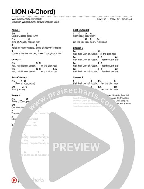 LION (4-Chord) Chords PDF (Elevation Worship / Chris Brown / Brandon ...