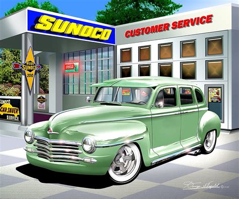 Vintage Gas Station Art Prints by Danny Whitfield Classic Cars at Sunoco Gas Station Car ...