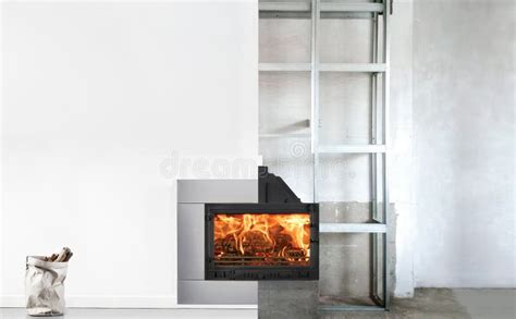 Installation of Wood Fireplace Insert in Livingroom Stock Image - Image ...