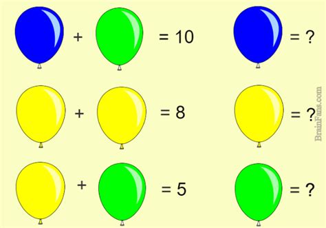 Brain teaser - Kids Riddles Logic Puzzle - Riddle for kids with baloons - Replace baloons with ...