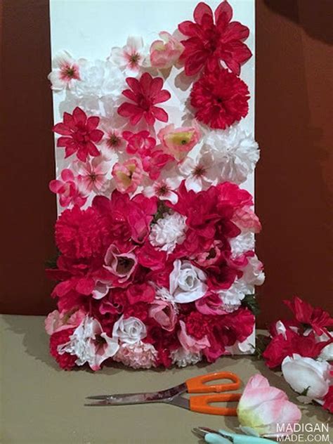 gluing loose silk flowers to art canvas | bottom of the canvas, upwards ...