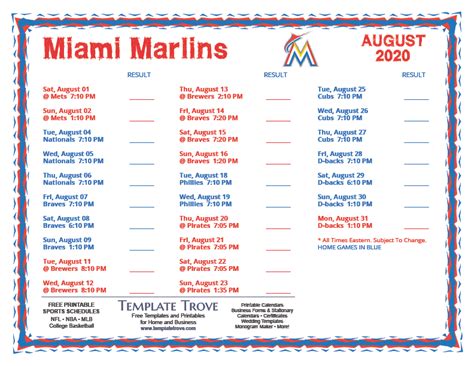 Printable 2020 Miami Marlins Schedule