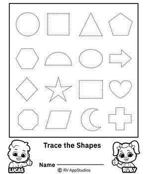 Printable Tracing Shapes Worksheets for Kindergarten by MYCHILDERN