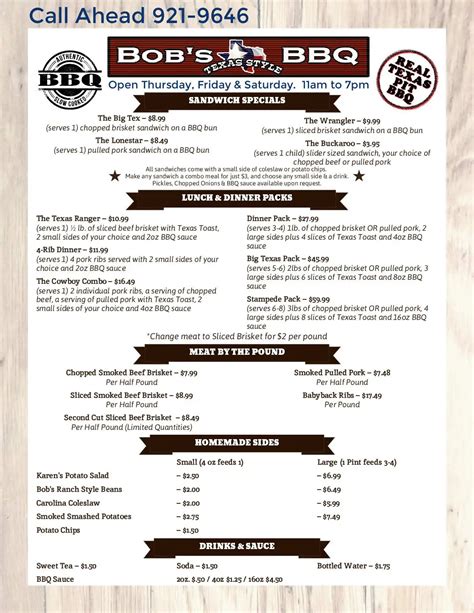 Bob's Texas Style BBQ Menu - Urbanspoon/Zomato