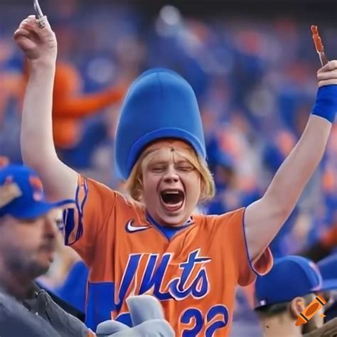 New york mets baseball fans cheering and waving flags on Craiyon